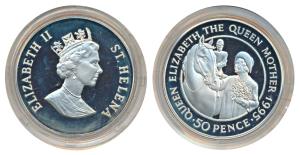 Saint Helena, Silver 50 Pence, 28.2g, Elizabeth II, 1995, 95th Anniversary of the Birth of