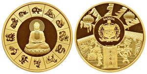 Samoa, Gold gilt on Cupro Nickel, ½ Dollar, 88g, Buddha, 2022, obv. Lord Buddha seated in 