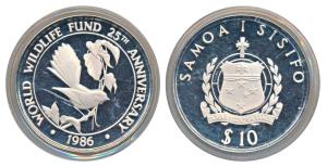 Samoa, Silver 10 Tala, 31.4g, 1986, 25th Anniversary of the World Wildlife Fund, obv. Nati