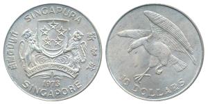 Singapore, Silver 10 Dollars, 31.1g, 1973, obv. Singapore Coat of Arms; legend in the four