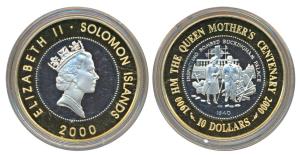 Solomon Islands, Elizabeth II, Silver 10 Dollars, 28.3g, 2000, 100th Anniversary of the Bi