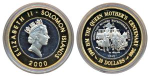 Solomon Islands, Elzabeth II, Silver Gold plated outer ring, 10 Dollars, 28.3g, 2000, 100t
