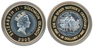 Solomon Islands, Elizabeth II, Silver 10 Dollars, 28.3g, 100th Anniversary of the Birth of