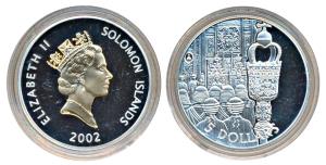 Solomon Islands, Elizabeth II, Silver 5 Dollars, 28.2g, 2002, 50th Anniversary of the Acce