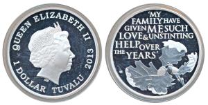 Tuvalu, Elizabeth II, Silver 1 Dollar, 31.1g, 2013, Diamond Jubilee of Queen Elizabeth II,