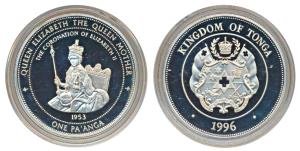 Tonga, Silver 1 Pa’anga, 31.2g, 1996, Coronation of Queen Elizabeth II, The Life of the Qu