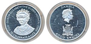 Zambia, Queen Elizabeth II, Silver 4,000 Kwacha, 25g, 2003, rev. Queen Elizabeth the Queen