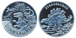 Silver Medallion, 14.1g, Dinosaur Stegosaurus. Proof.