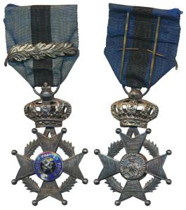 Belgium, Order of Leopold, Silver and Enamel, World War II, obv. a lion with legend "LUNIO