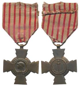 France, Croix Du Combatant, Bronze cross with swords, World War I, obv. liberty at center 