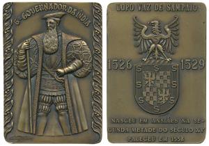 Sixth Governor of India Lopo Vaz De Sampaio, Rectangle Heavy Bronze Medallion, obv. full l