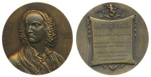 Vivaldi (1675 - 1741), Italian Maestro and Composer, Bronze Medallion, rev. his year of bi
