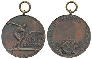 British India, North western Railways Medal, Copper, obv. Logo at the bottom, rev. Discuss