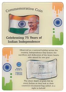 Mahatma Gandhi, Coloured Silver Bar, 20g, obv. portrait of Gandhiji with the tricolour in 