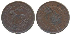 Hyderabad, Copper Token (size of a Rupee or ½ Anna) 10.73g, Bombay Mint, obv. Greenwood & 