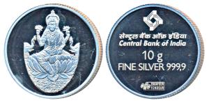 Central Bank of India, Silver Token, 10g, obv. Laxmi seated; rev. logo of the bank. Uncirc