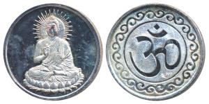 Buddha, Silver Bar, 15g, obv. Buddha seated; rev. Om. Extremely Fine.