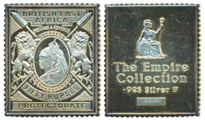 British Post, Gold Gilt Silver Stamp Ingot, Rupees 50, 22g, British East Africa, Victoria,