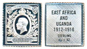 British Post, Silver Miniature Stamp Ingot, Rupees 500, 2.5g, 1918, British East Africa & 