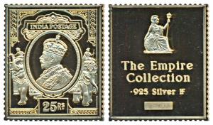 British India Post, Gold Gilt Silver Stamp Ingot, Rupees 25, 25g, George V. Proof, Rare.