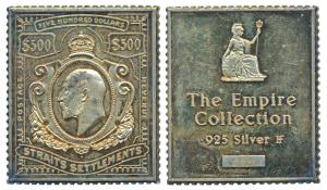 British Post, Strait Settlements, Gold Gilt Silver Stamp Ingot, 500 Dollars, 25g, Edward V