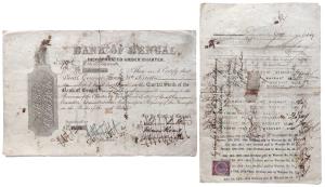 Bank of Bengal, one "B. Stock" share of 5000 Company Rupees, July 1884 (dated on the back)