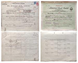 Allahabad Bank, six ordinary share of 600 Rupees, February 1945 (dated on the front). With