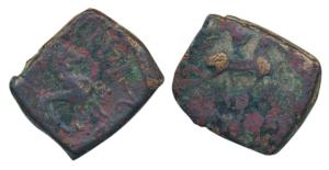 Indo Scythian, Azes, Copper Obol, 7.81g. Fair.