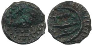 Vishnukundin Dynasty (c. 450-615 AD), Copper base alloy Unit, 2.40g, obv. bull to right, r