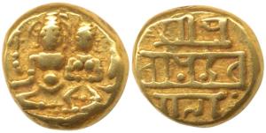 Vijayanagar, Devaraya I, Gold Pagoda, 3.38g, obv. Shiva-Parvati seated with Shiva holding 