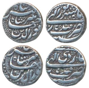 Jahangir, Silver Rupee (2), 11.24g, 10.81g, Qandahar Mint, Month Di, RY 8; Month Shahrewar