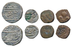 Silver Rupee, Arcot (KM 15), Fanon with bold P for Pondicherry; Copper Doudou, obv. fleur 