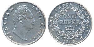 William IV, Silver Rupee, 1835, Bombay Mint, No initials, B / II, Bud leaves, 20 Berries, 