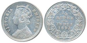 Victoria Empress, Silver ¼ Rupee, 1898, Calcutta Mint, C / II / C incuse (Prid 402). About