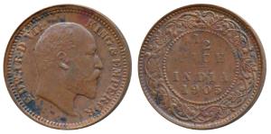 Edward VII, Copper ½ Pice, 1905, Calcutta Mint. Extremely Fine.