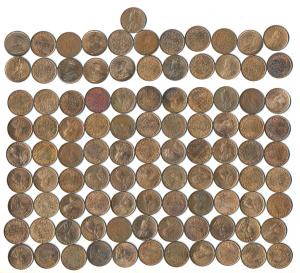 George V, Copper ¼ Anna (100), 1919 (2), 1920 (3), 1924 (1), 1927 (7), 1928 (7), 1929 (2),