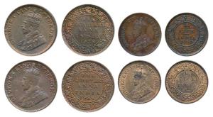 George V, Copper ½ Pice 1928 & 1930; Copper ¼ Anna, 1936. Extremely Fine.