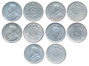 George V and George VI, Silver ½ Rupee, 1928 (2), 1933, 1936 & 1939. Fine+ to Very Fine+, 