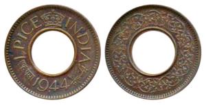 George VI, Copper 1 Pice, 1944, 'I' Mint Mark Instead of 'L'. About Uncirculated, Rare.