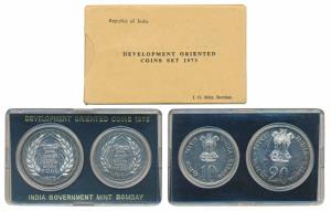 1973 Uncirculated Set, Grow More Food, set of 2, Rupees 10 and 20. In immaculate condition