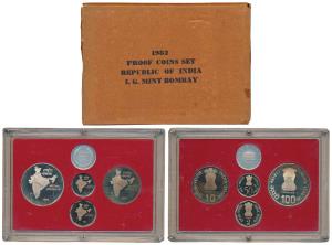 1982 Proof Set, National Integration, set of 4, 50 Paisa to Rupees 100. Within original pa
