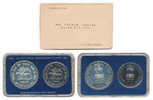 1985 Uncirculated Set, Golden Jubilee of the Reserve Bank of India, set of 2, Rupees 10 an