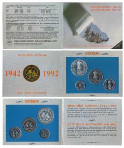 1992 Uncirculated Set, Quit India Movement, set of 4, Rupee 1 to 100. In immaculate condit