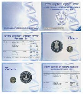 2011 Proof Set, Indian Council of Medical Research, set of 2, Rupees 5 and 100. In immacul