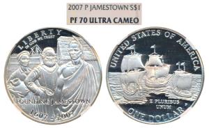 United States of America, Silver Dollar, 2007-P, Jamestown. Graded by NGC PF70.