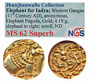 Western Gangas (10th-11th century AD), Gold Gajapati Pagoda, 4.19g, obv. caparisoned eleph