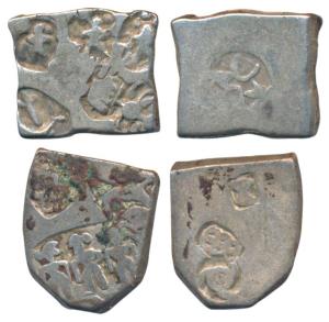 Archaic Punch-marked Coinage, Magadha Imperial, Silver Karshapana, 3.41g, obv. three human
