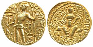 Guptas, Samudragupta (335-380 AD), Gold Dinar, 7.65g, ‘Sceptre’ type, obv. king nimbate st
