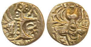 Karkotakas of Kashmir, Pratapaditya, Base Gold, 7.37g, obv. seated goddess with legend, re