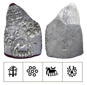 Archaic Punch Marked Coinage, attributed to Vidarbha Janapada, Godavari valley, Silver ½ K